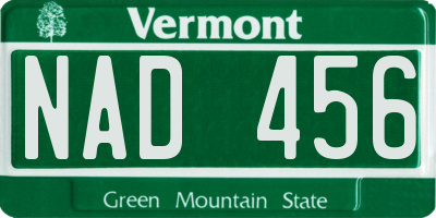 VT license plate NAD456