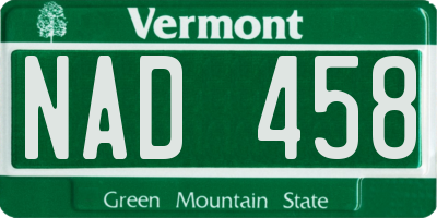 VT license plate NAD458