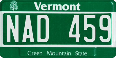 VT license plate NAD459