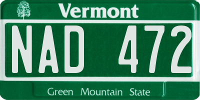 VT license plate NAD472