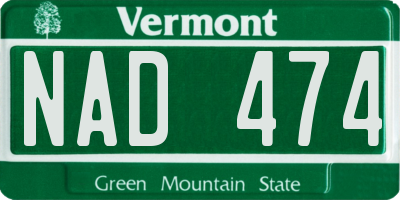 VT license plate NAD474