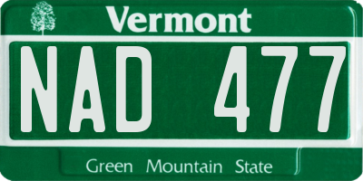 VT license plate NAD477