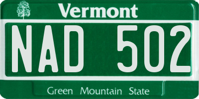 VT license plate NAD502
