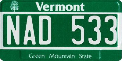 VT license plate NAD533