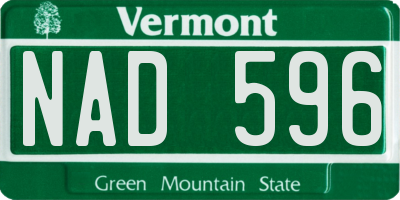 VT license plate NAD596