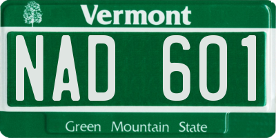 VT license plate NAD601