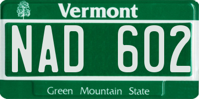 VT license plate NAD602