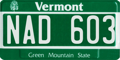 VT license plate NAD603