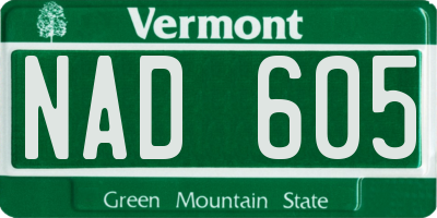 VT license plate NAD605
