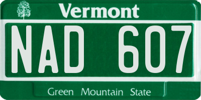 VT license plate NAD607
