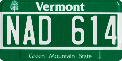 VT license plate NAD614