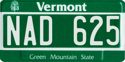 VT license plate NAD625