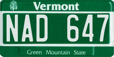 VT license plate NAD647