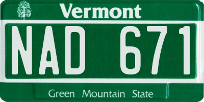 VT license plate NAD671