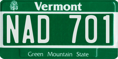 VT license plate NAD701