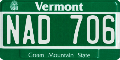 VT license plate NAD706