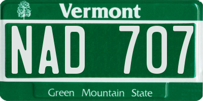 VT license plate NAD707