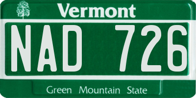 VT license plate NAD726