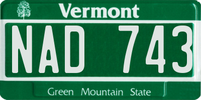 VT license plate NAD743