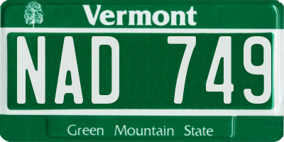 VT license plate NAD749
