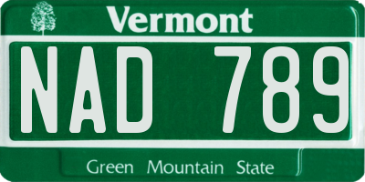 VT license plate NAD789