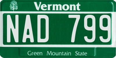 VT license plate NAD799