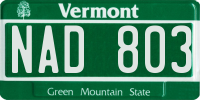 VT license plate NAD803