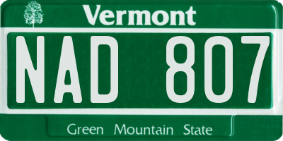 VT license plate NAD807
