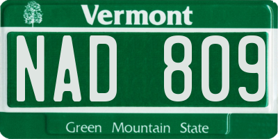VT license plate NAD809