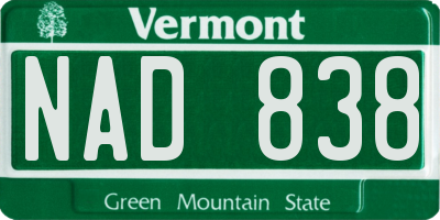 VT license plate NAD838