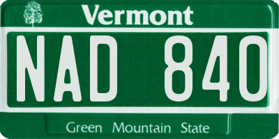 VT license plate NAD840