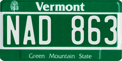 VT license plate NAD863