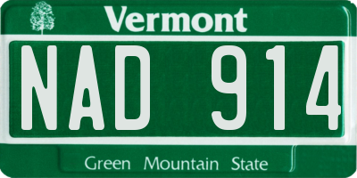 VT license plate NAD914