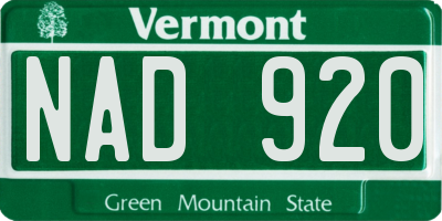 VT license plate NAD920