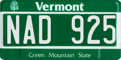 VT license plate NAD925