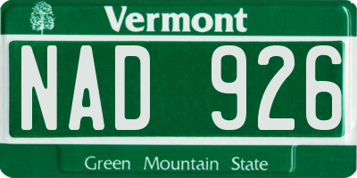VT license plate NAD926