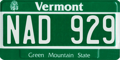 VT license plate NAD929