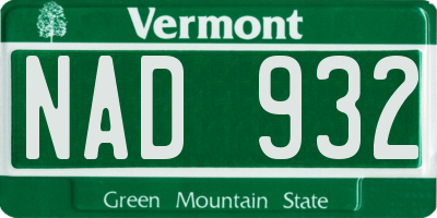 VT license plate NAD932