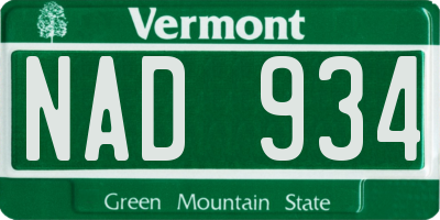 VT license plate NAD934