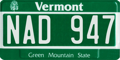 VT license plate NAD947