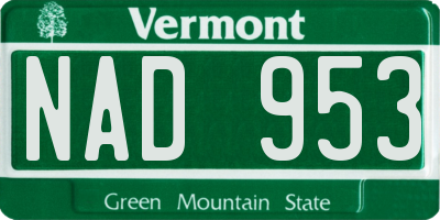 VT license plate NAD953
