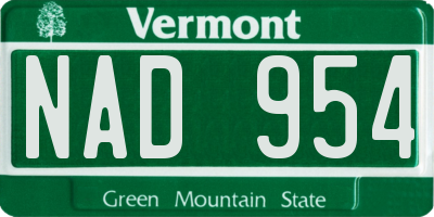 VT license plate NAD954
