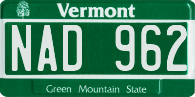 VT license plate NAD962