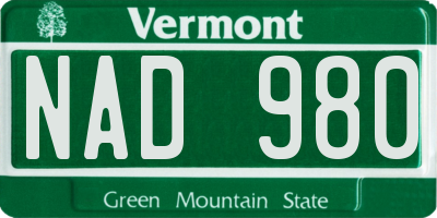 VT license plate NAD980