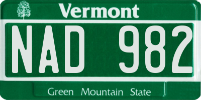 VT license plate NAD982