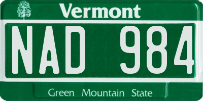 VT license plate NAD984