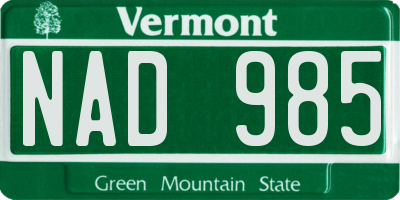 VT license plate NAD985