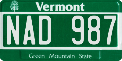VT license plate NAD987