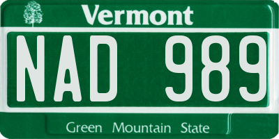 VT license plate NAD989