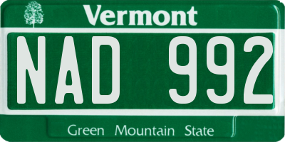 VT license plate NAD992